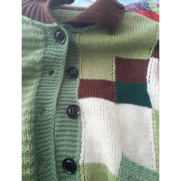 Checkered Crochet Patchwork Knitted Cardigan - Picture 4 of 4